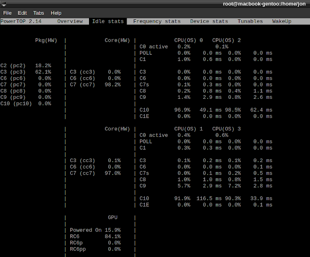 Powertop showing deep C-states being used